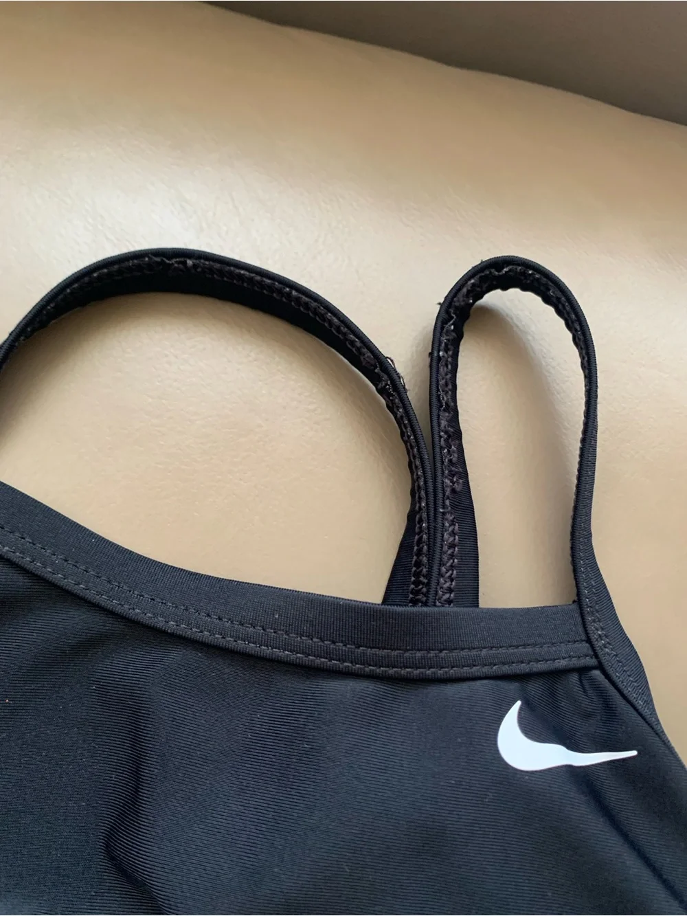 Nike Black Girls Racing-Back Swim Suit with White Swoosh